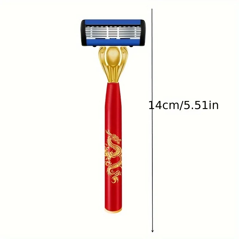 Men's 6-Layer Blade Razor with Dragon Pattern - Smooth Shaving, Anti-Slip Handle, Replacement Blades Included