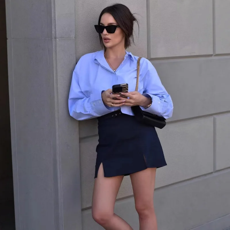 

New European and American Women's Fashion AliExpress Hot Sale Fashionable Casual Thin Short Long Sleeve Shirt