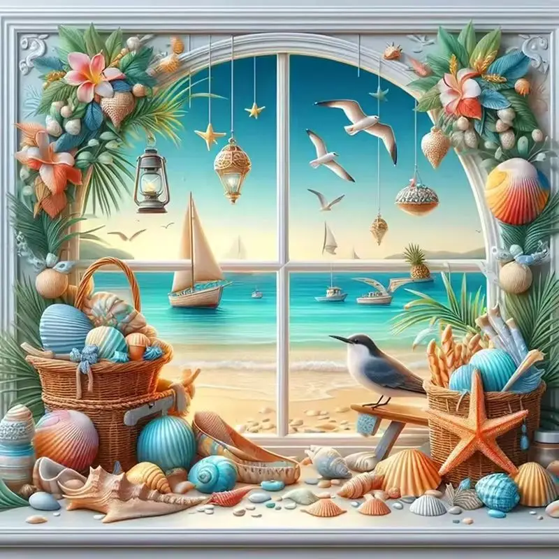

CHENISTORY 5D Diamond Rhinestones Paintings Window Landscape Full Diamond Mosaic Embroidery Hobby Home Decor