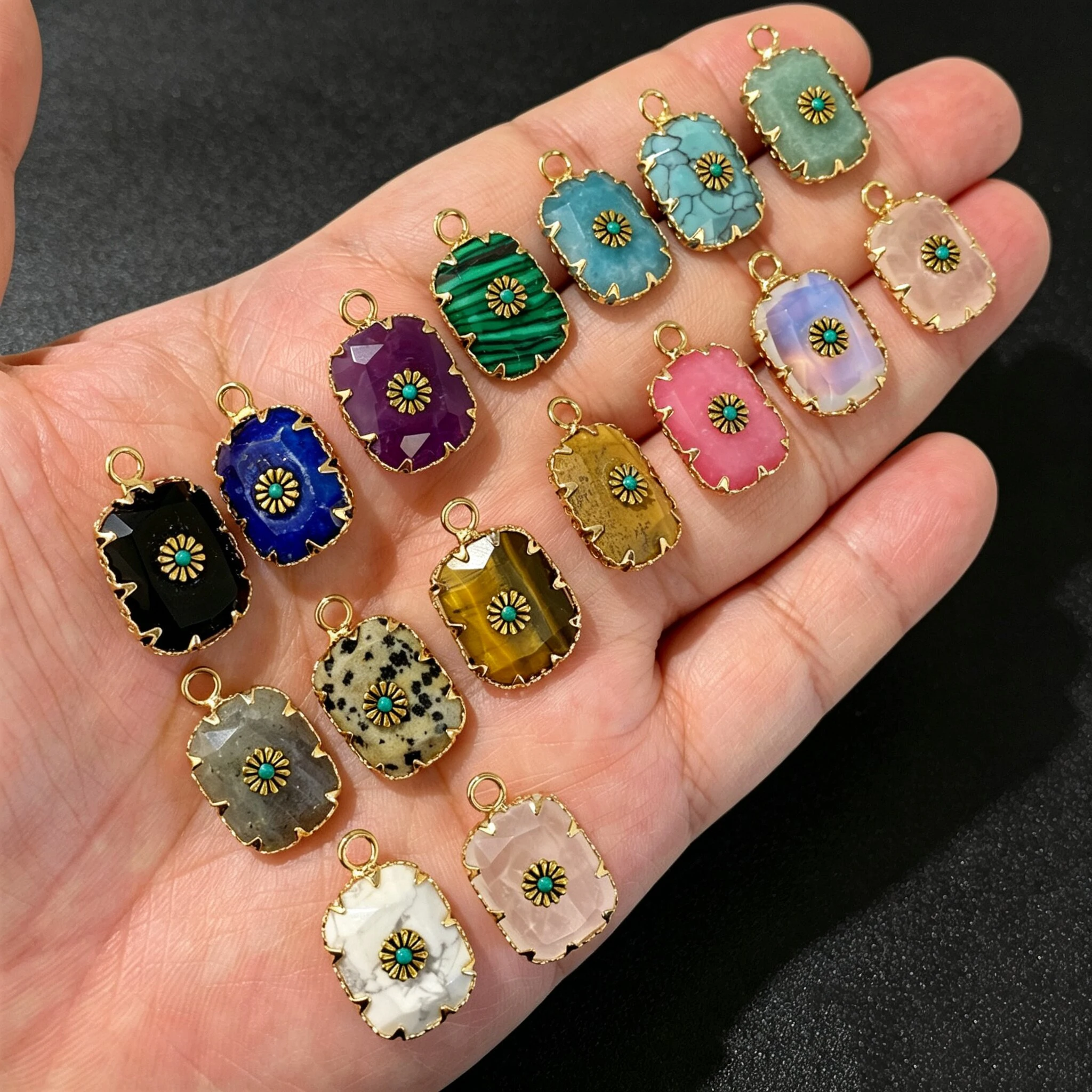 2PCS Vintage Natural Stone Tiger Eye Pendant 13x21mm Rectangle Amethyst Quartz Opal Beads Pendants for DIY Jewelry Making