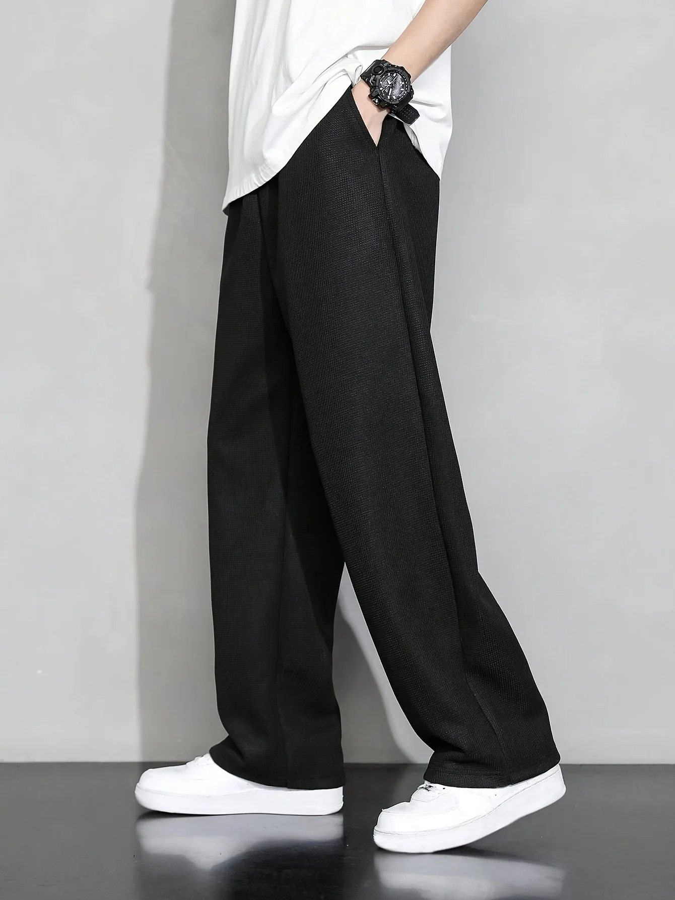 

Men's New Cotton Hanging Straight Leg Pants Versatile Casual Solid Color Drawstring Waist Men's Casual Pants