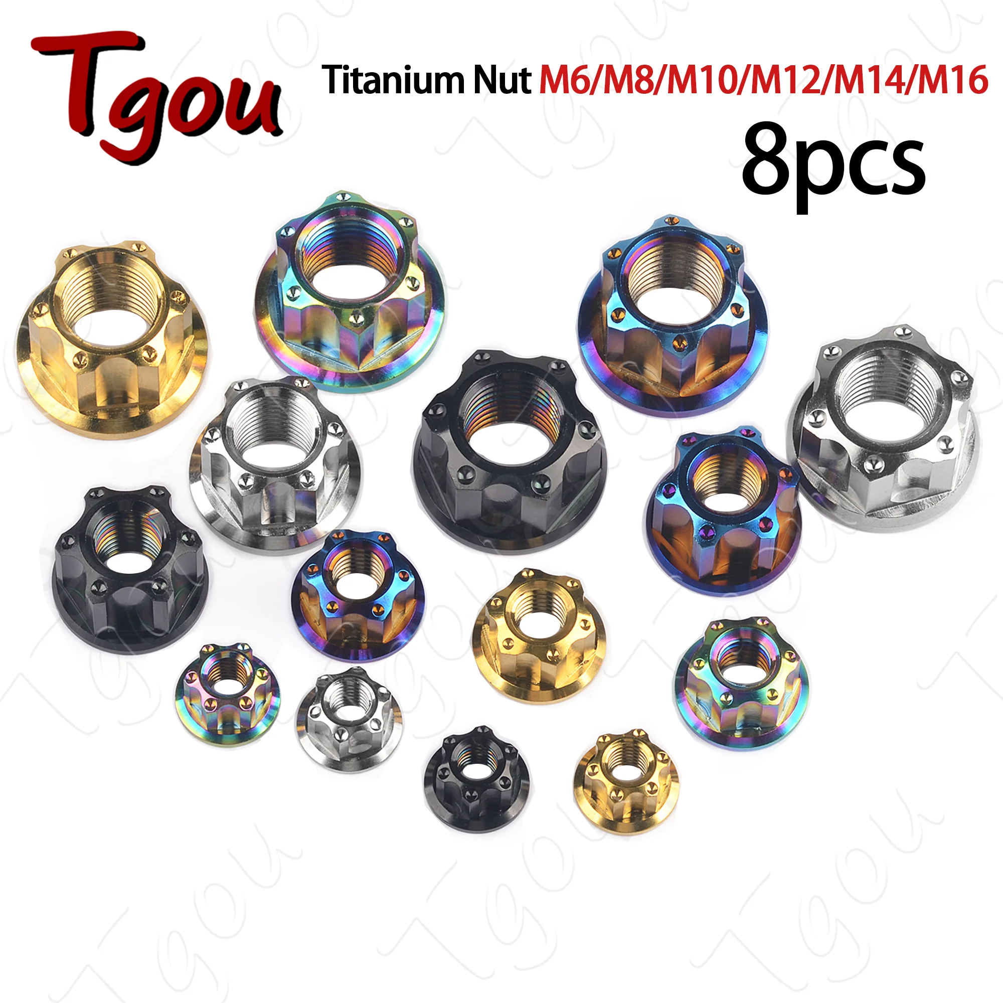 

Tgou Titanium Nut M6 M8 M10 M12 M14 M16 Flange Nuts for Motorcycle Bicycle Car 8pcs