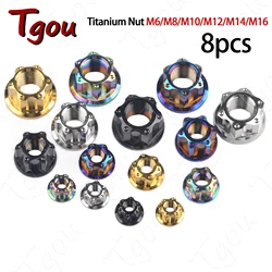Tgou Titanium Nut M6 M8 M10 M12 M14 M16 Flange Nuts for Motorcycle Bicycle Car 8pcs