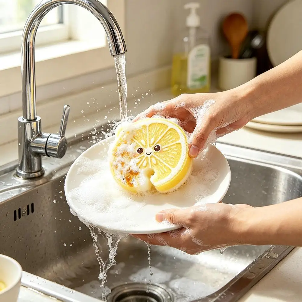 Multifunctional Home Kitchen Cleaning Tool Soft Cellulose Sponge Dishwashing Brush Quick Drying Grease Removal Dishwashing Brush