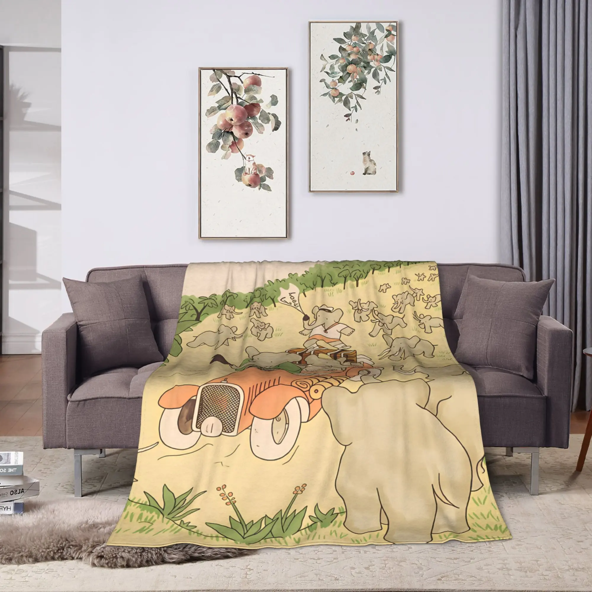 Babar the Elephant Plush Blanket Students  Flannel Throw Blanket For Home Decor Super Soft Quality Bedspread Birthday Present