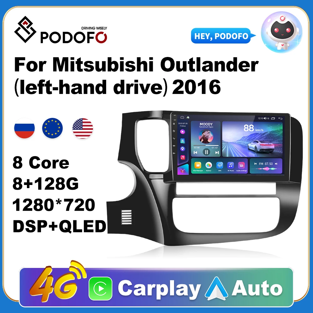 

Podofo AI Voice Android Carplay автомобильное радио для Mitsubishi Outlander 2016 2din Android Auto 4G Мультимедиа Навигация GPS Авторадио