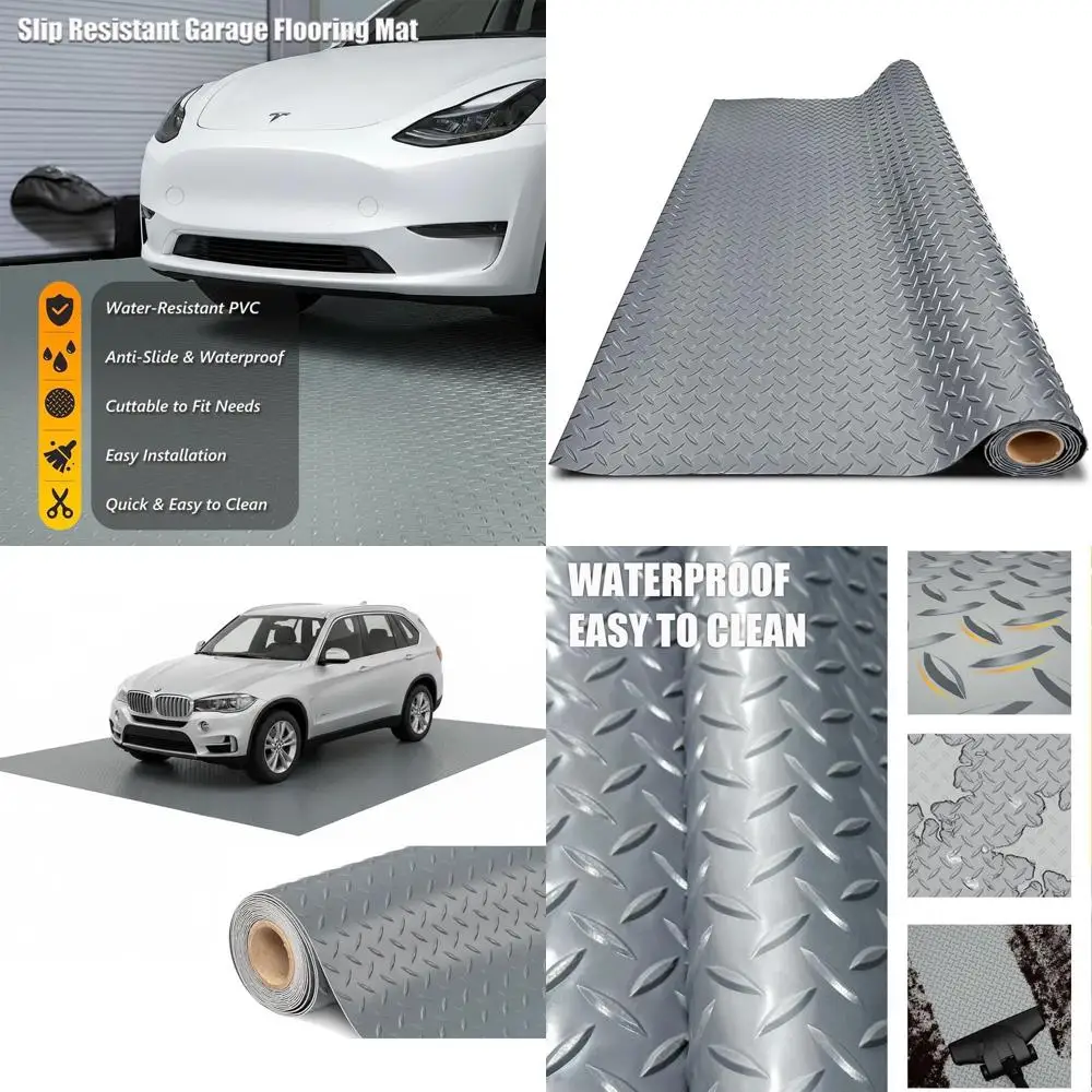 

Толстый ПВХ-коврик для пола гаража - прочный водонепроницаемый противоскользящий защитный коврик для автомобилей, прицепов, внедорожников, подвалов, спортзалов (серый) 1 фут x 70 футов