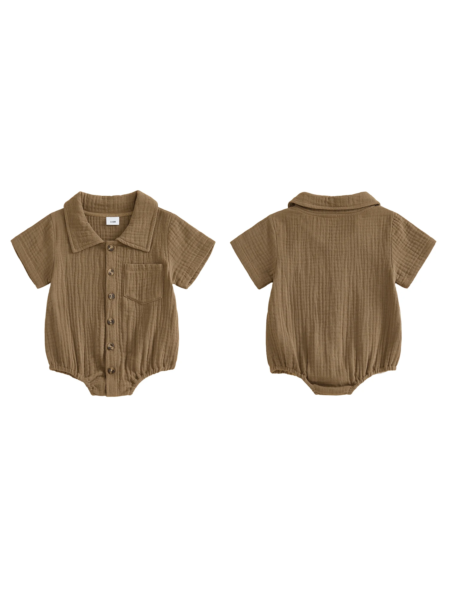 

Adorable Baby Girl Romper with Short Sleeves and Lapel Collar Solid Color Button Down Jumpsuit for Summer Fun