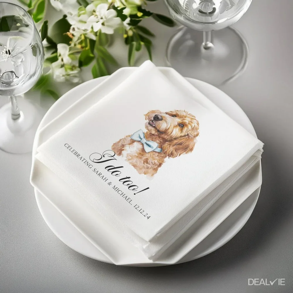 80 pcs Custom Pet Napkins,Personalized Dog Napkins,Wedding Napkins,Custom Pet Cocktail Napkins,Engagement Napkins