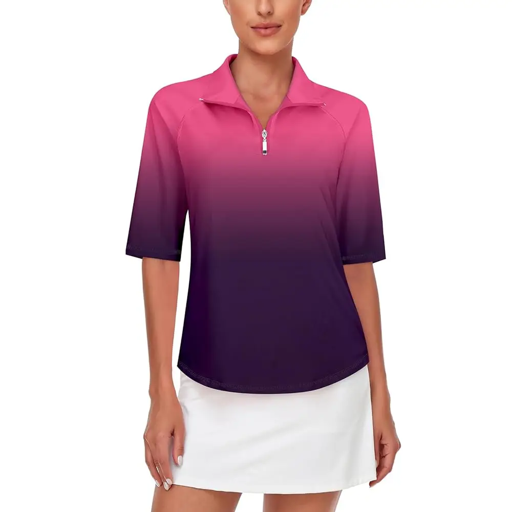 

Misyula Womens Golf Shirt Quick Dry Half Sleeve Quarter Zip Polo Workout Tops Tennis Shirts M-3XL