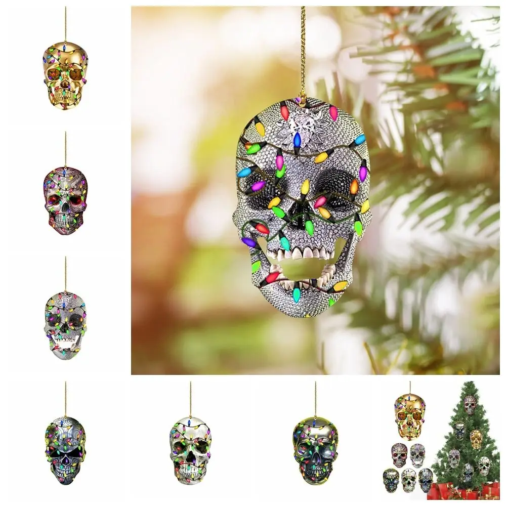 

DIY Skull Pendant Horror Ornament Christmas Tree Drop Ornaments Acrylic Mirror Skeleton Car Ornaments Crafts Collection