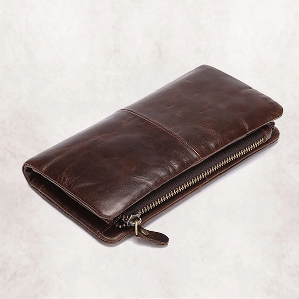 

Men 100% Genuine Leather Clutch Bag Large Capacity Pocket Money Card Holder Vintage Long Purse Brand Bifold Wallet Gift For Male