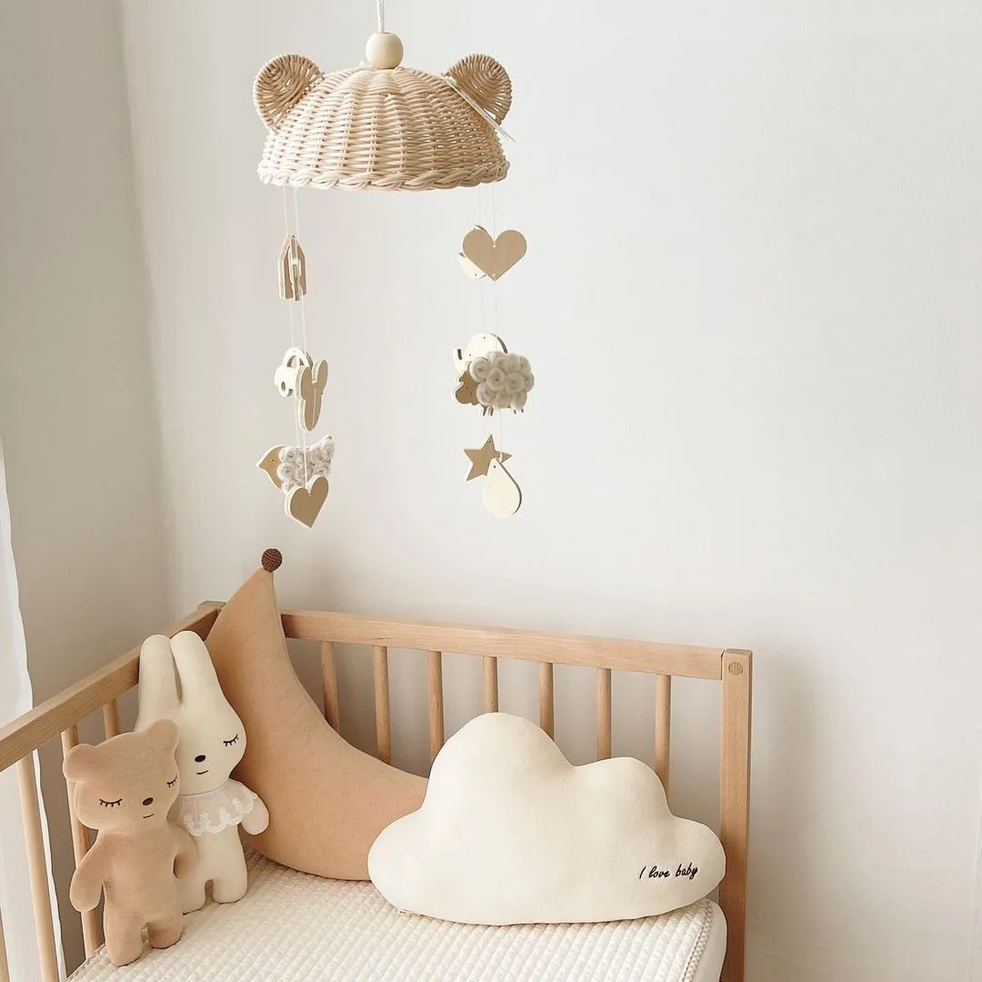 2022 New Nordic Style Baby Crib Rattan Rattles Bed Bell Mobiles Toy Cute Cartoon Animal Hanging Wind Chime Pendant Decoration