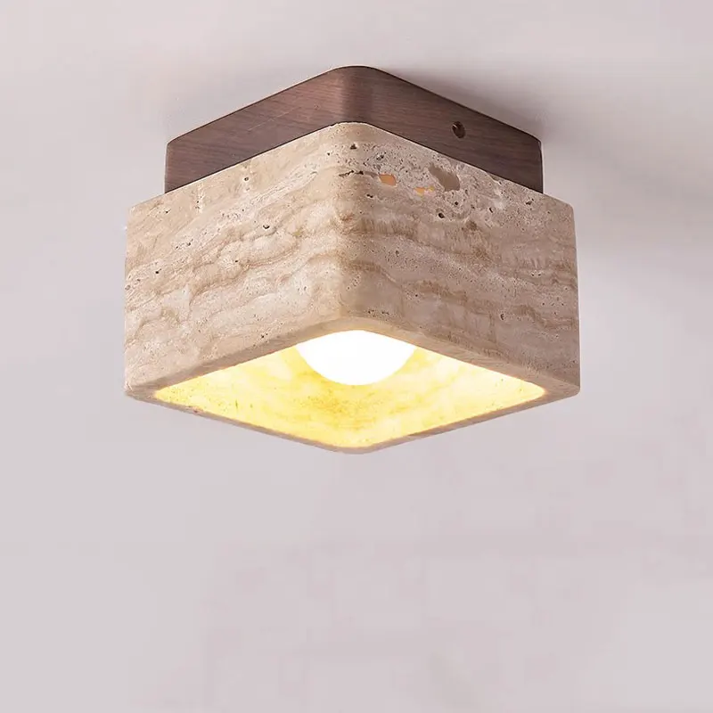 

Natural Yellow Marble Square Ceiling Light Nordic Creative Art Restaurant Corridor Hallway Entrance Decorative Ceiling Lamp