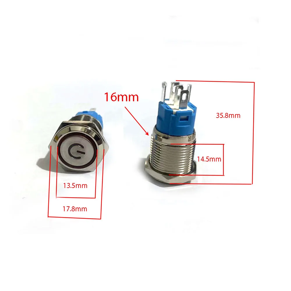 12/16/19/22mm Waterproof Metal Push Button Switch LED Light Momentary Latching Car Engine Power Switch 5V 12V 24V 220V Red Blue