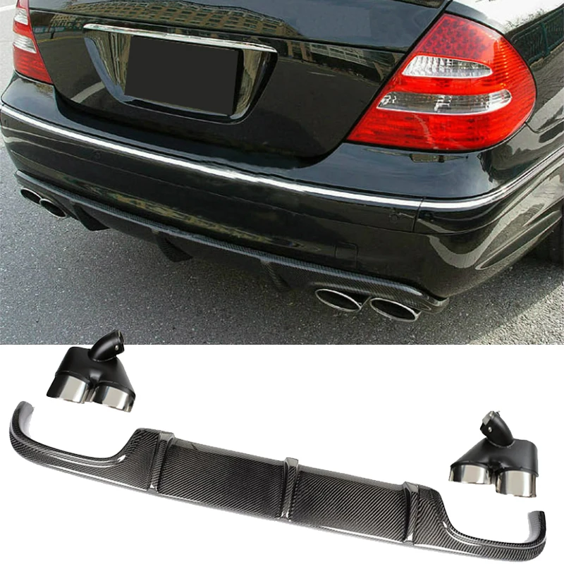 Rear Bumper Diffuser Lip for Mercedes Benz W211 E55 AMG Sedan 4 Door 2002-2006 Rear Diffuser with Exhaust Tips Carbon Fiber