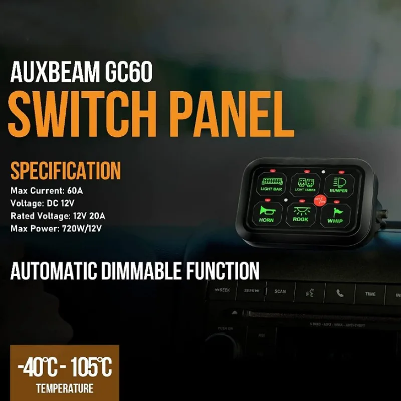 6 Gang Switch Panel 720W LED Circuit Control Relay System Box Control Panel On-off Switch Controller for Car ATV RV Off-road
