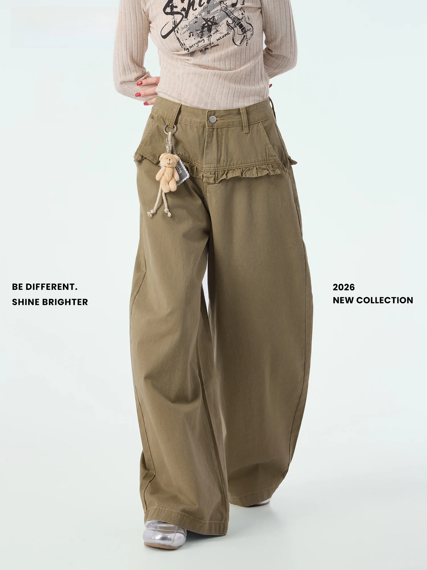 

Khaki Color Casual Pants with Pencil Skirt Design Layered Sle Not Puffy Vintage Spring New Arrival Women's Cotton Blend Pants