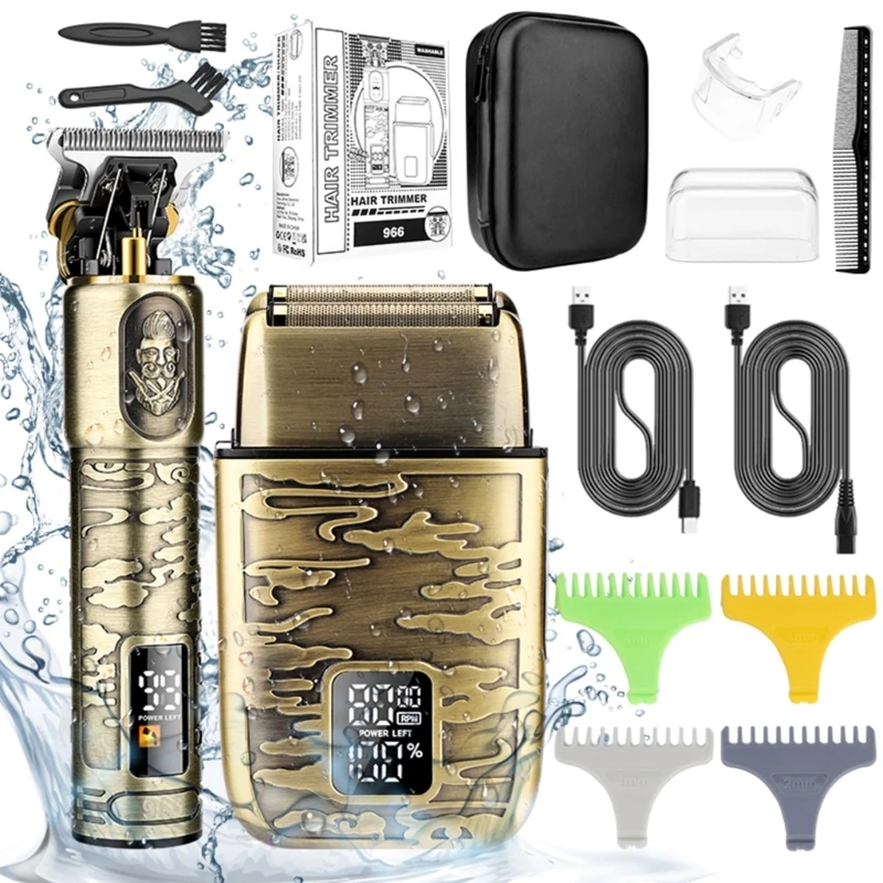 CPDD ร้านทำผมสูทไฟฟ้ากดเฉือนเครื่องตัดผมแบบชาร์จจอแสดงผลดิจิตอล MastersEngraving ปัตตาเลี่ยนผมกันน้ำ