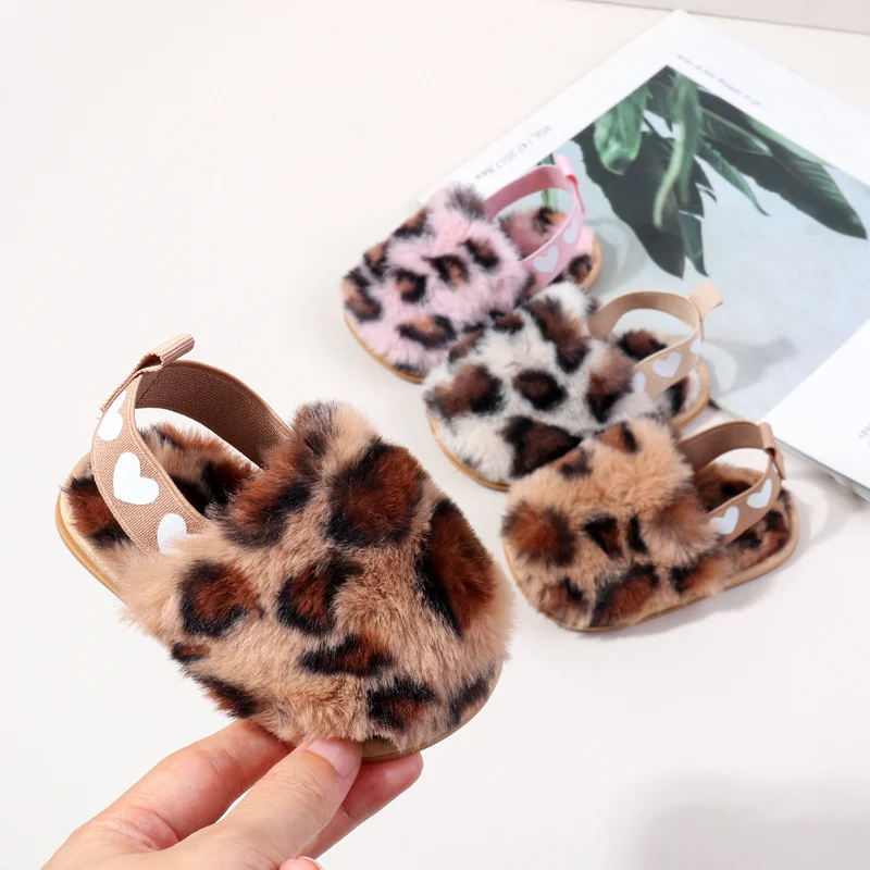 Winter Baby Boys And Girls First Walking Toddler Shoes With Fashion Leopard Print High Quality Fleece-lined Design 0-18 months