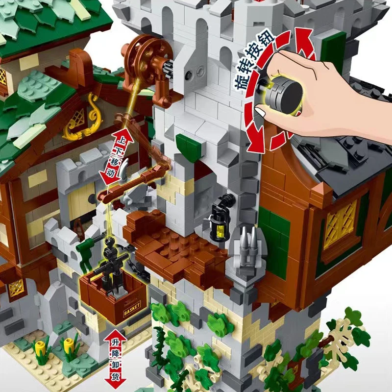 3811PCS Middeleeuwse Stad Stabiele Garde Toren Bouwstenen Architectuur Modulaire Straatweergaven Huis Model Creatieve Expert Speelgoed MOC