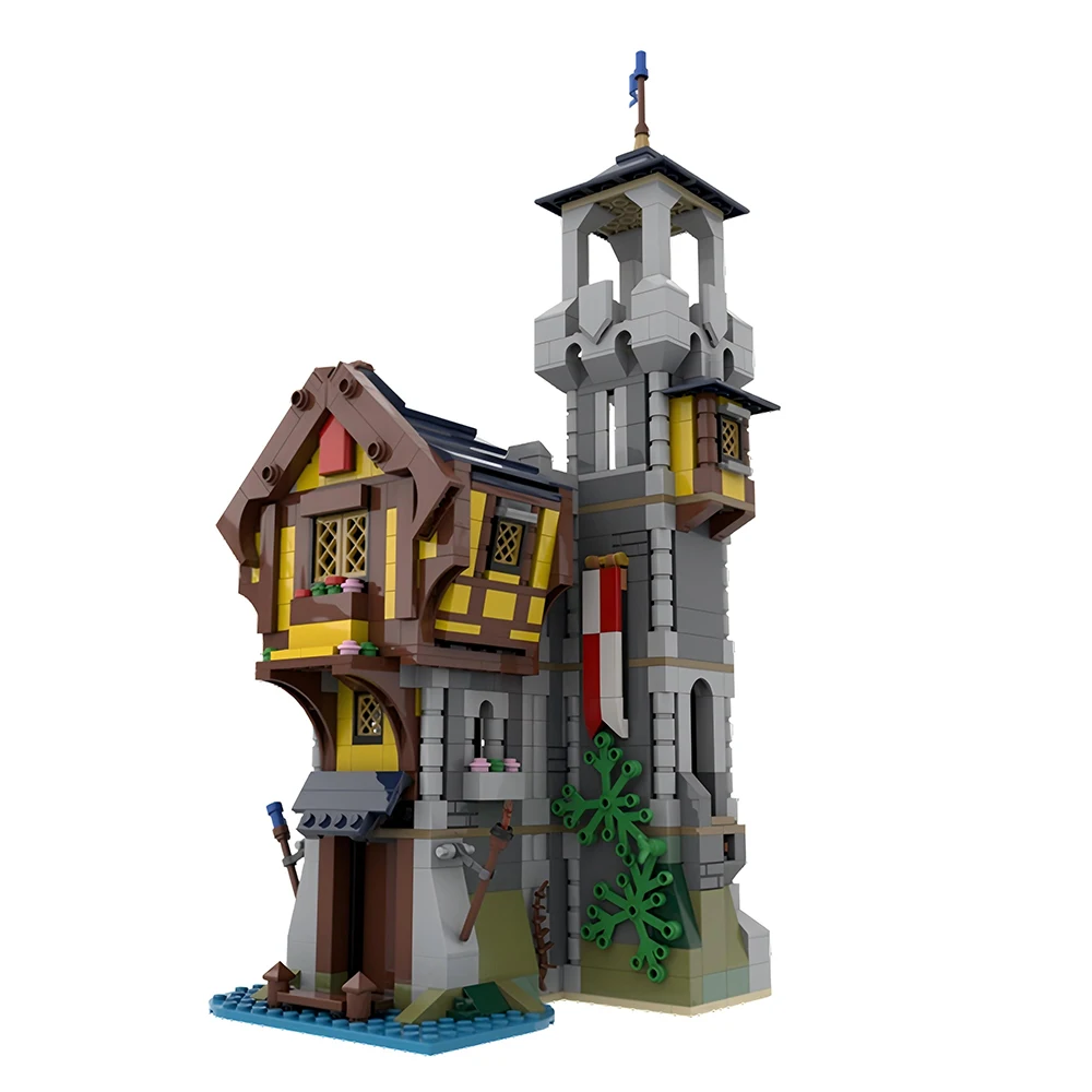 1401 Uds. MOC, superventas, castillo medieval, ciudad callejera, conjunto retro, montaje DIY, bloques de construcción, juguetes para niños, regalo para niños