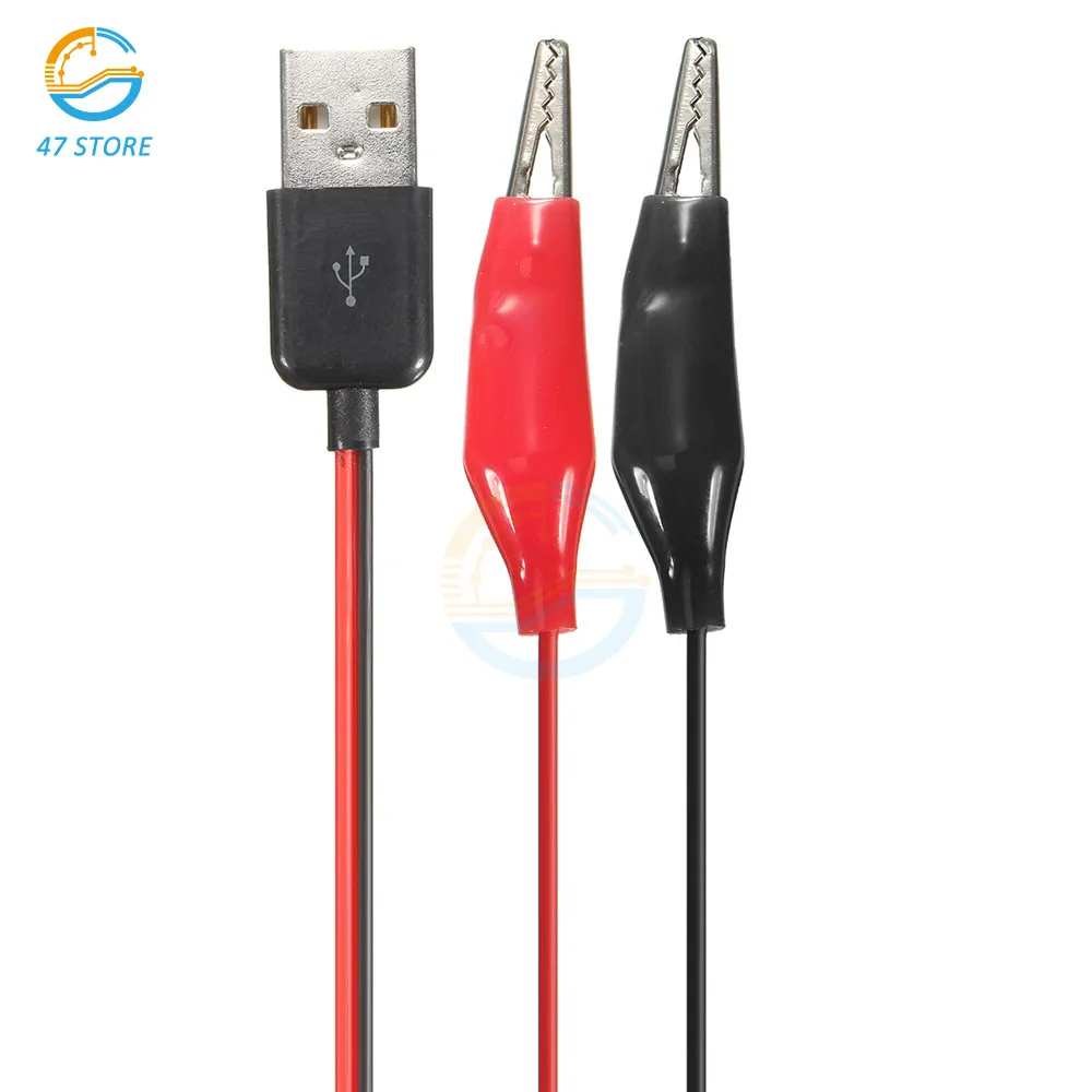 58cm USB Female Connector to Alligator Test Clips Clamp to USB Male Connector Power Supply Adapter Wire Cable Red and Black