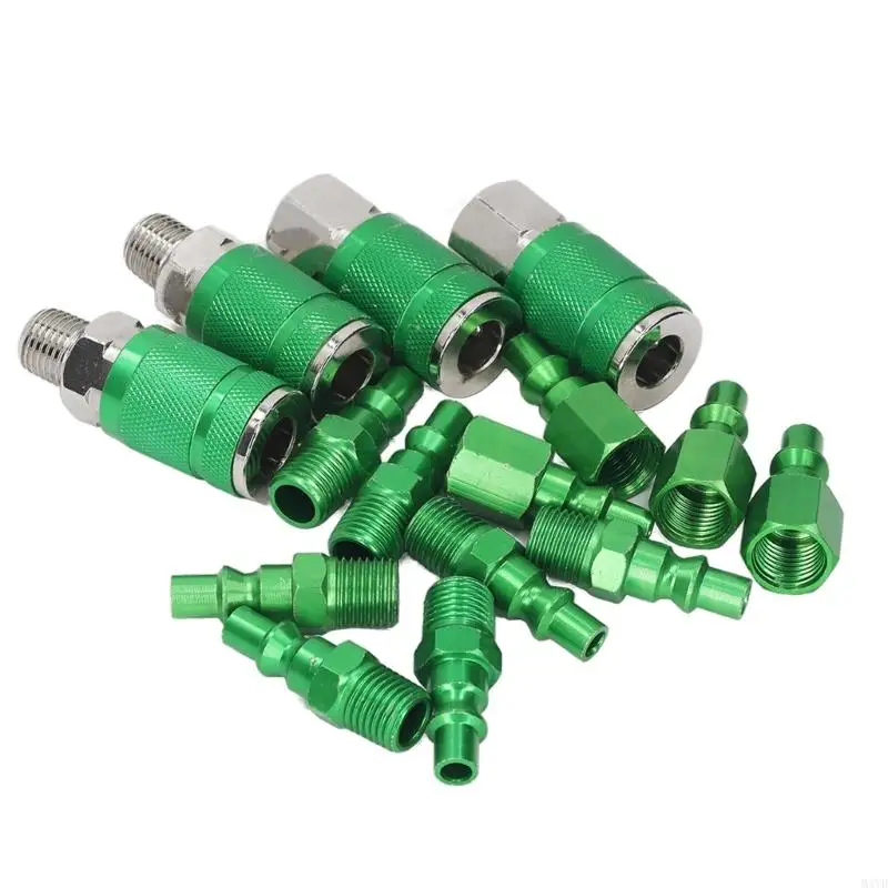 14pcs Aluminum Air Couplers & Plugs set 1/4inch Thread Air Hose Fittings set for Industrial & Automotive Application M4YD