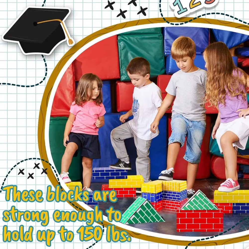 Set di 48 blocchi di cartone jumbo per bambini: forme spesse e impilabili in blu, giallo, rosso, verde per giochi educativi