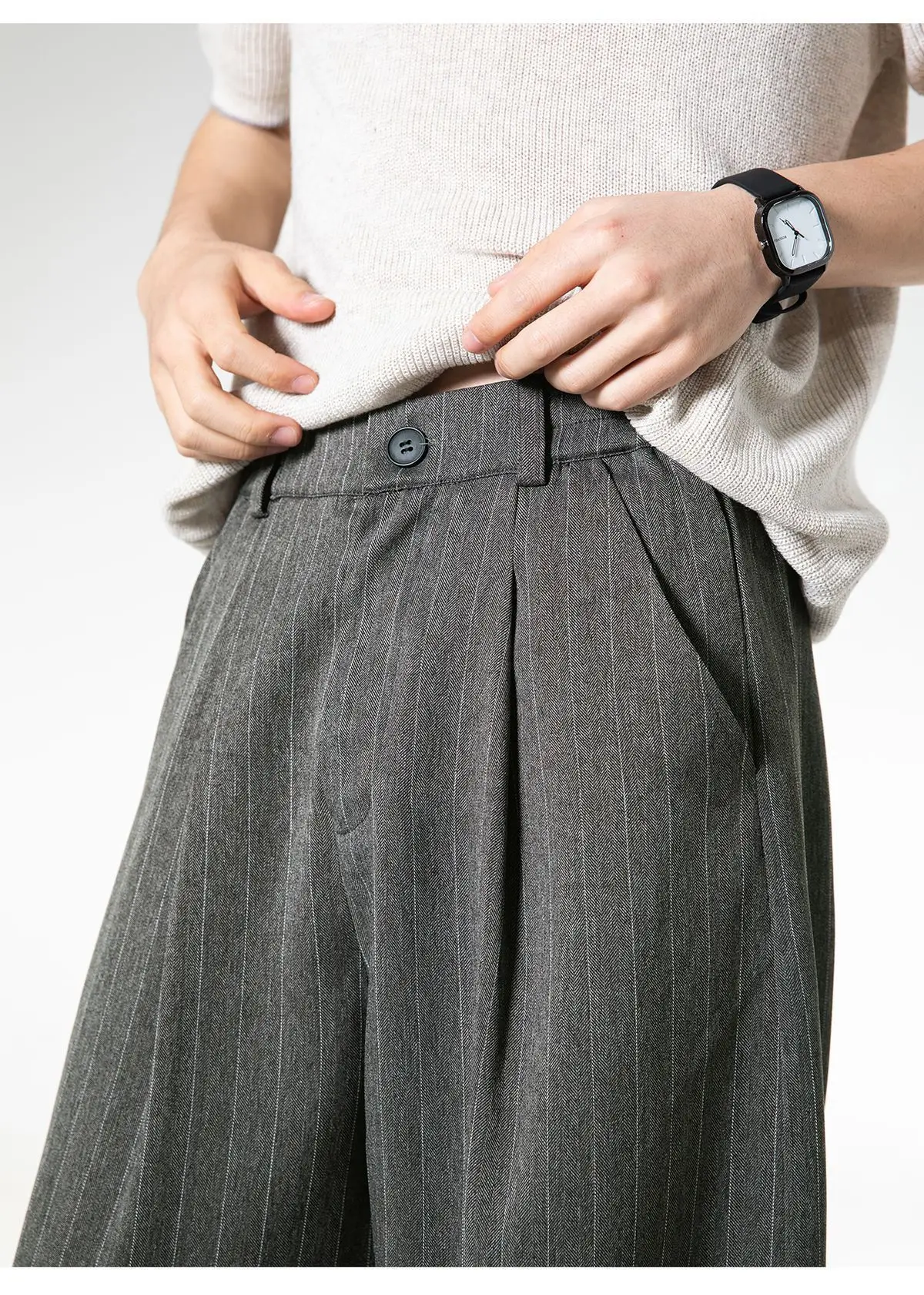 Retro Striped Drape Trousers for Men Loose-Fit Old Money Style Casual Trousers Straight-Leg Long Trousers - Image 5
