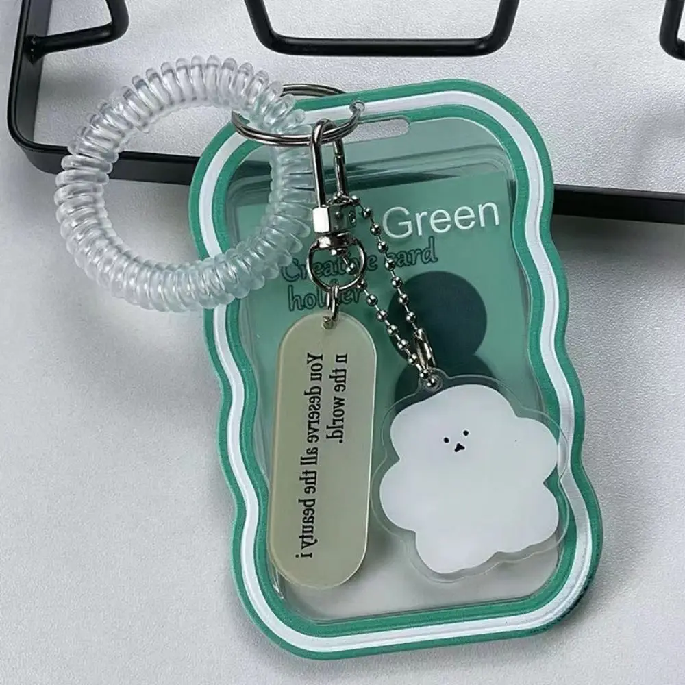 Cute Transparent Photocard Holder Wave Card Sleeve Bus Card Holder Protective Case with Keychain Idol Photo Sleeve Lady