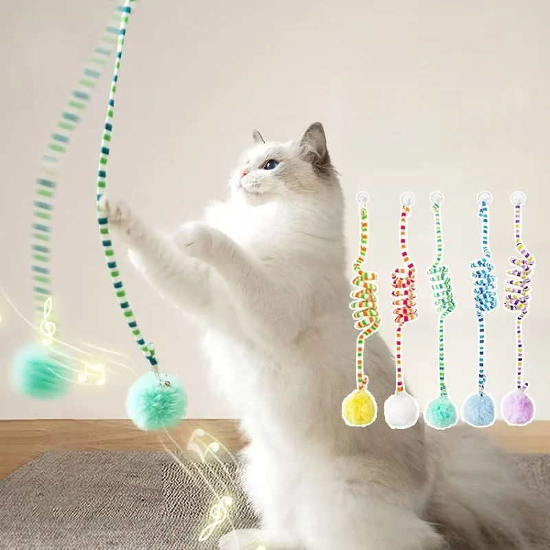 

Interactive Cat Toys Funny Hang Door Sucker Spring Rope Ball Cat Teaser Stick Plush Toy Kitten Play Training Toys Cats Supplies