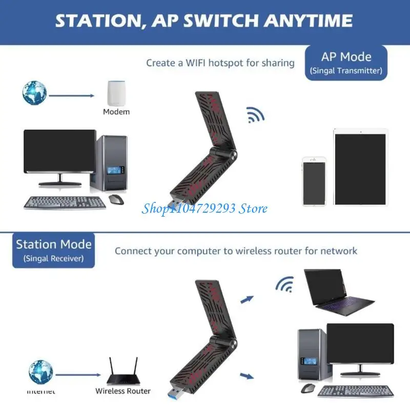 بطاقة محولات واي فاي Y2GD AX1800 USB3.0 بسرعة 1800 ميجا بت في الثانية واستقبال سريع للشبكات 5 جيجا هرتز/2.4 جيجا هرتز