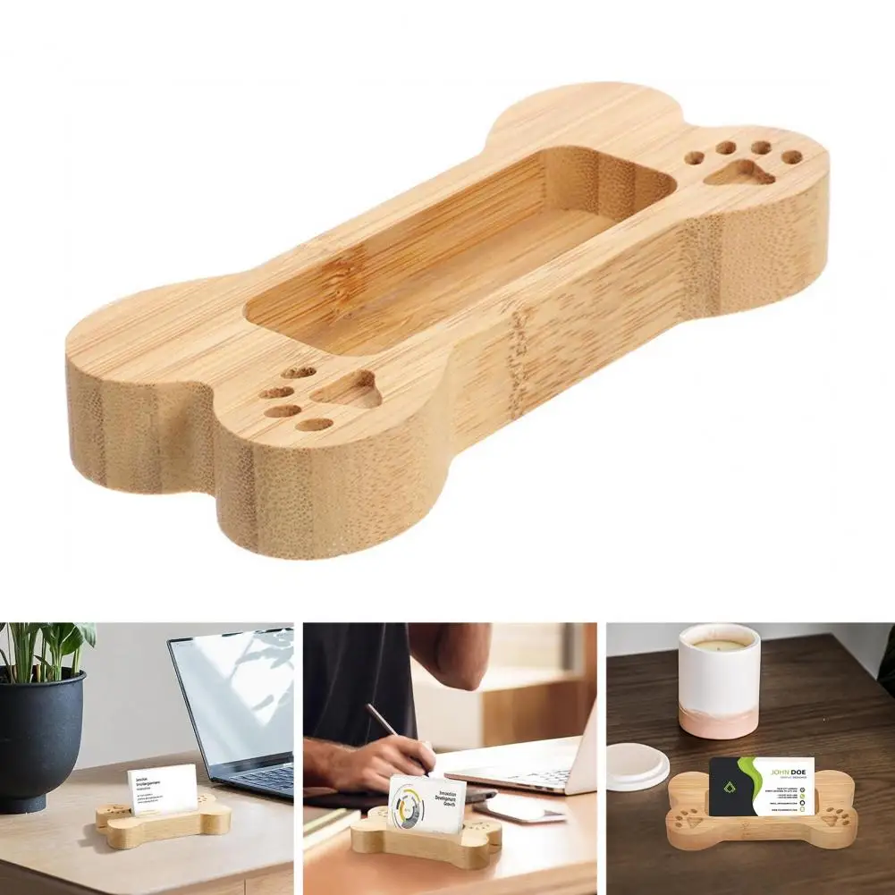 Wooden Card Organizer Wooden Dog Bone Business Card Holder Stable Office Organizer for Hospital Cards Curved Anti-slip Display