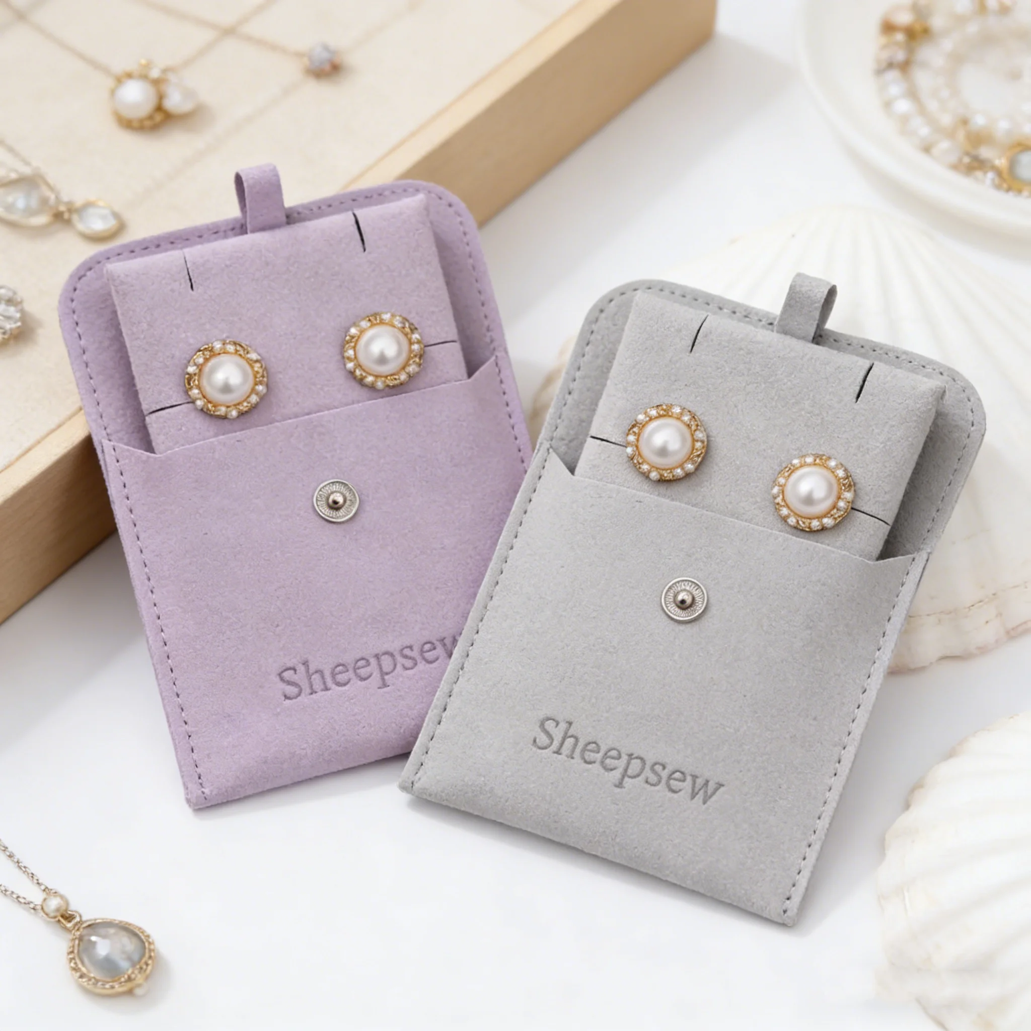 

50-500pcs light grey microfiber snap bags and necklace holders, jewelry bags, packing bags for earrings, bracelets, necklaces