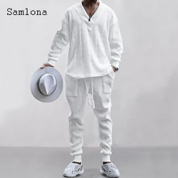 Mens Casual Knitting Two Piece Sets 2023 New Winter Fashion Irregular Top Sweater and Solid White Sweatpants Male Tracksuits Set