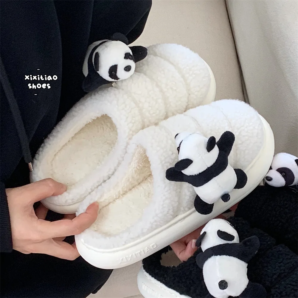 Winter Warm Lamb Plush indoor plush slippers parent-child style slippers cute Dumb Cute Lying panda thermal slippers for women