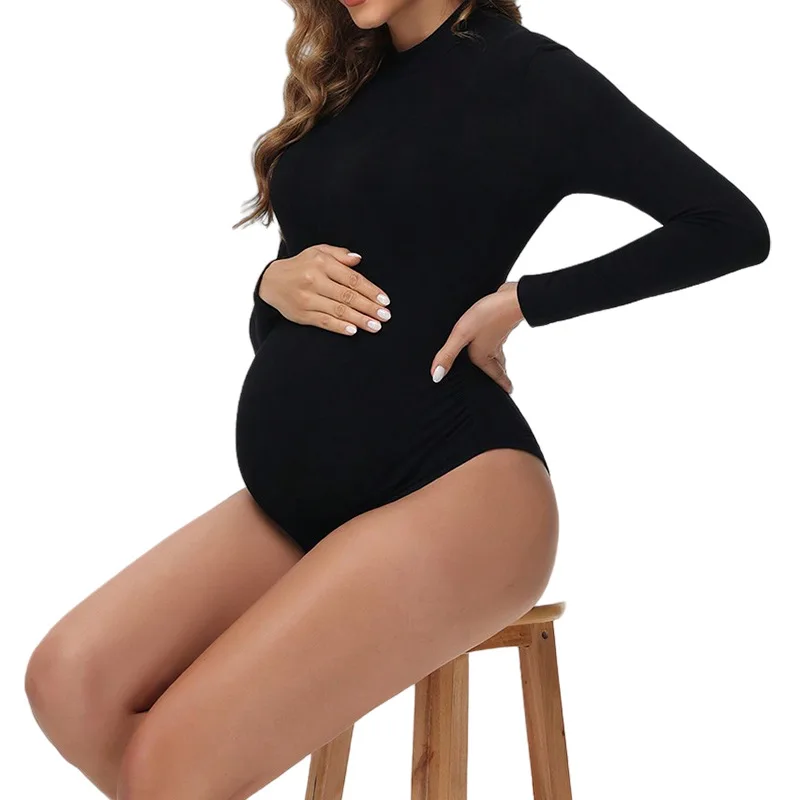 Autumn and winter women's clothing sexy pregnant women's bottom onesie long-sleeved tight pregnant women's middle collar onesie
