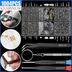 1004Pcs Eyeglass Screws And Nuts Set Optical Glasses Repair Tool Kit Screwdriver Tool Box Reading Glasses Sunglasses Screw Nut