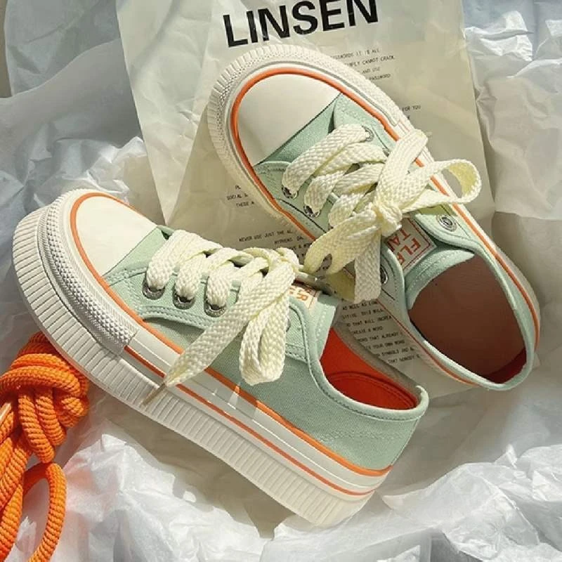 Women's Canvas Sneakers Autumn Thick Bottom Casual Sports Shoes Comfortable Non Slip Fashion Round Toe Lace-Up Platform Shoes