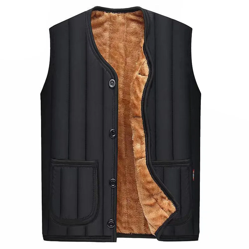 Men Thickened Fleece Plush Vest Warm Sleeveless Jacket Winter Anti Cold Inner Wear Casual Solid Color Waistcoat For Daily Use