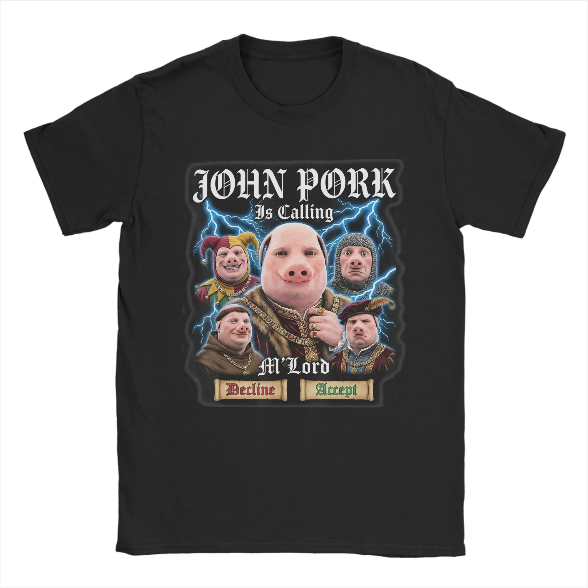 John Pork is Calling Medieval Meme Brainrot Cotton T-Shirt Male Summer Streetwear T-Shirts O-Neck Fashion Tees Oversize Tops