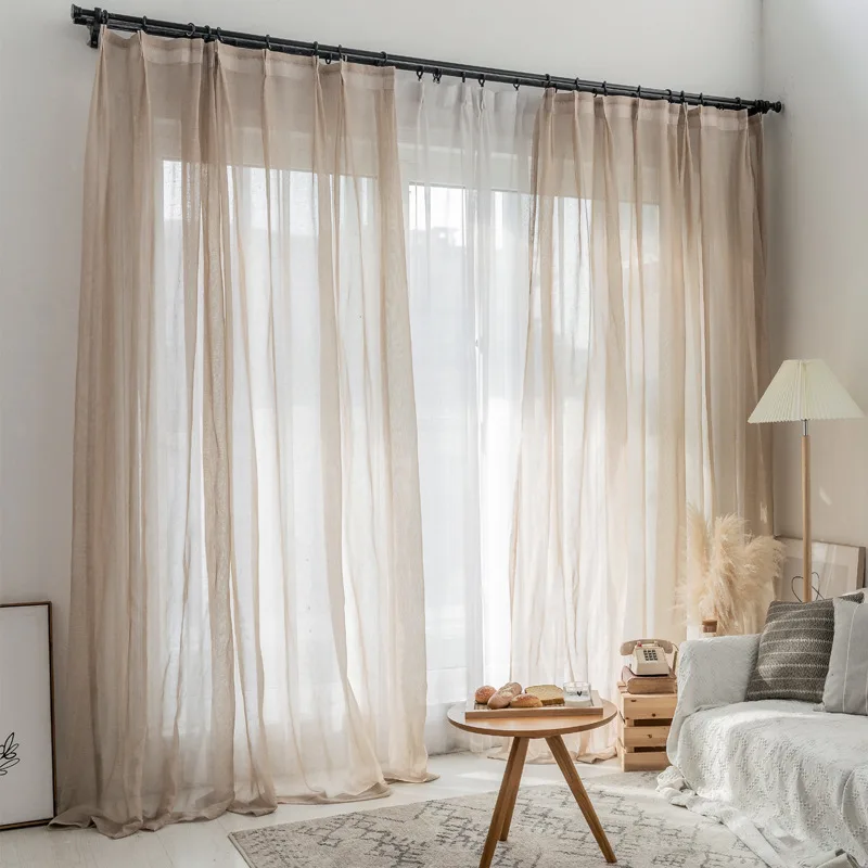 

Japanese Literary Simple Curtains for Living Dining Room Bedroom New Window Screen Linen Light Thin Bay Window Balcony Gauze