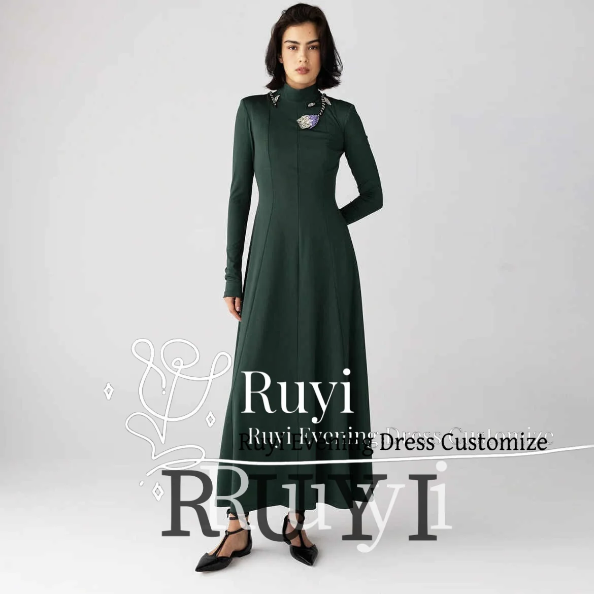 

Customized High Neck Beaded Floral Evening Dresses Long Sleeves Formal Prom Dress 2025 Elegant A-Line Party Gown