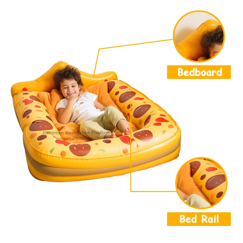 STLF Pizza Pattern Blow up Children Sleeping Mattress Backrest Bed Rail Inflatable Bed for Kids