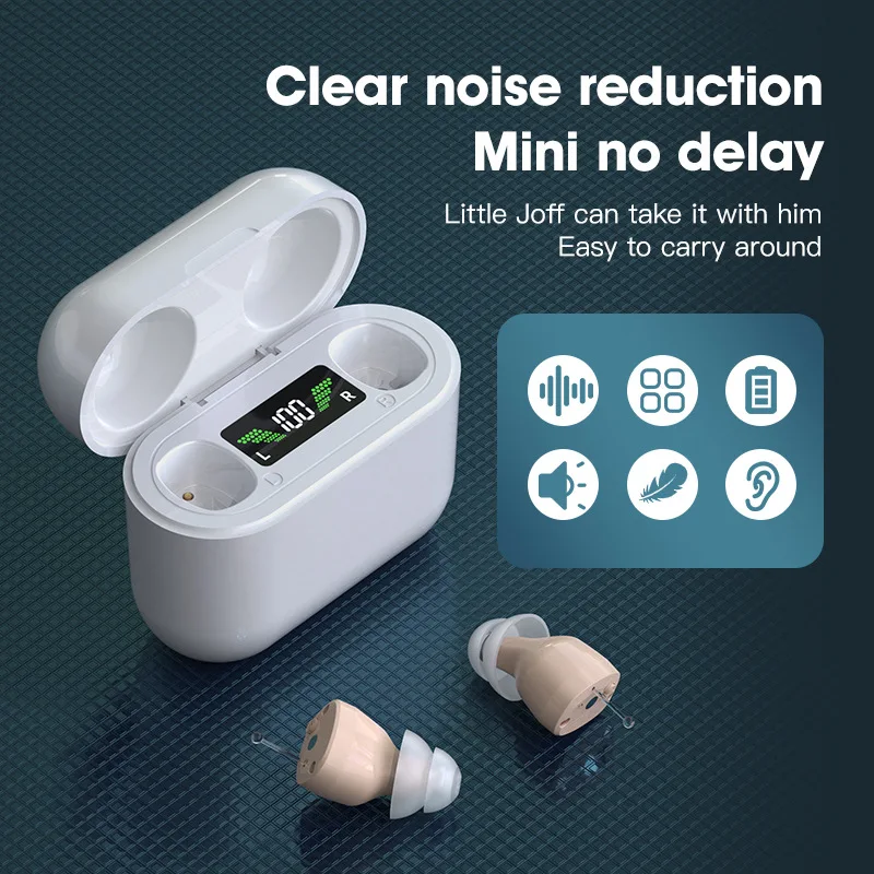 Wireless Bluetooth Audiphone In Ear Assisted Listening Headset with Charging Case Digital Display Sound Amplifier Elderly Earbud