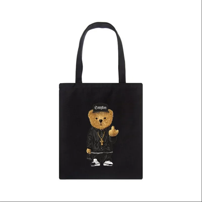 Fashion Bear Print Eco Women Shoulder Bags Female Handbag Canvas Shopping Bag Casual Large Ladies Travel Totes Bags