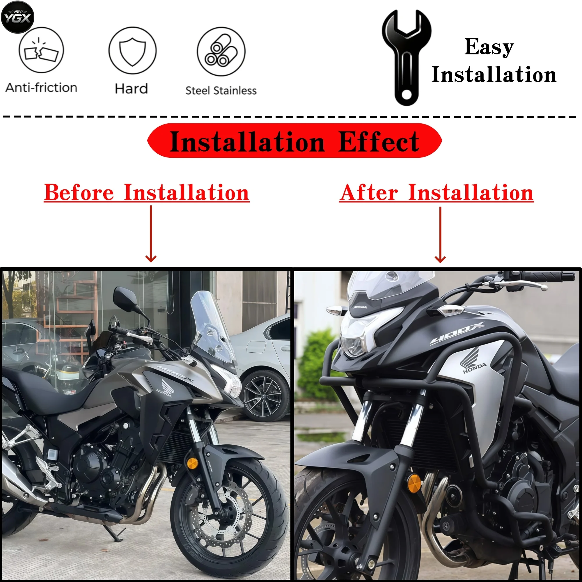 Motorcycle Bumper Frame Crash Bar Engine Guard Side Tank Protector Modified For Honda CB400X CB500X 2019-2023 Accessories