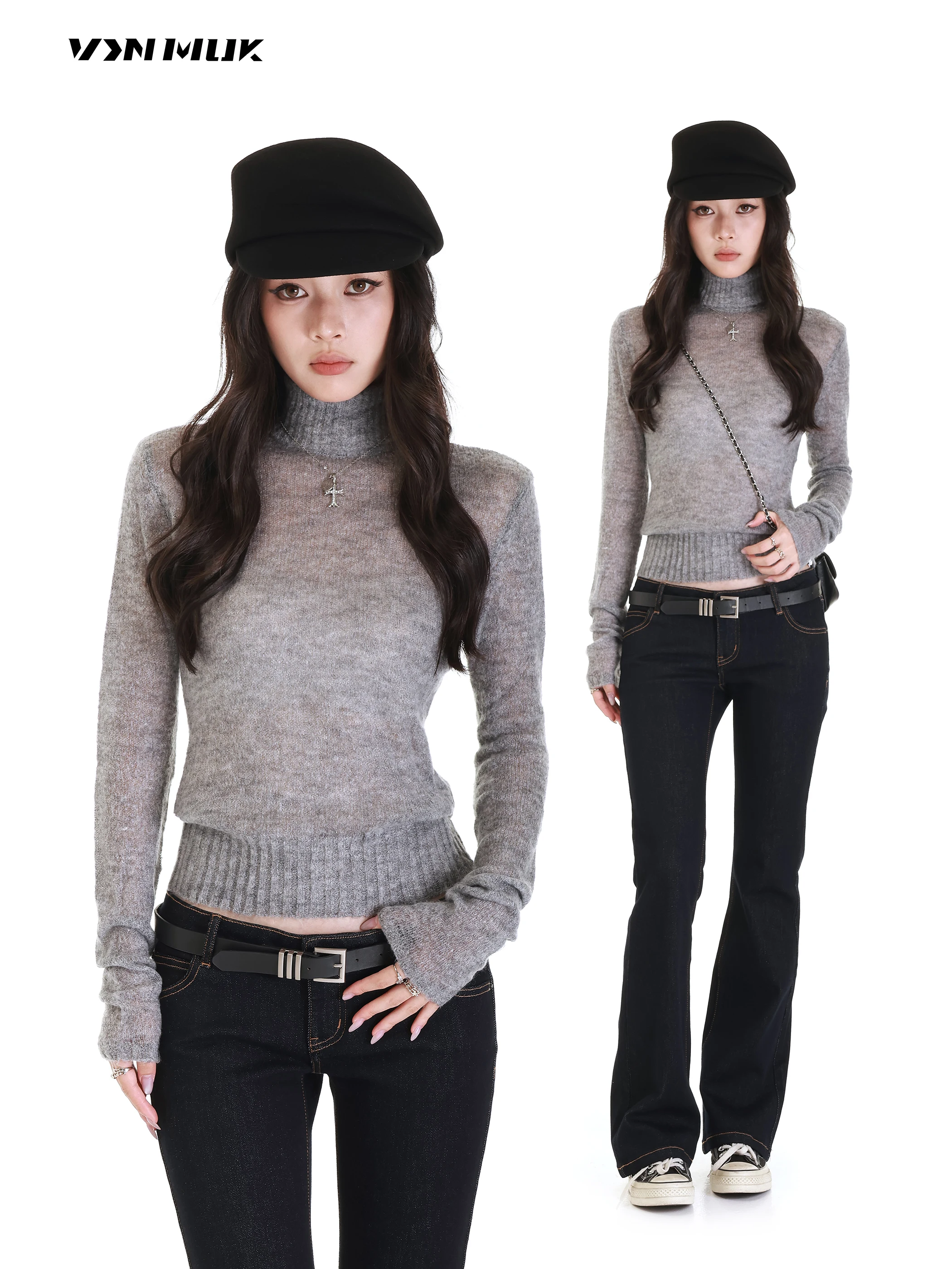Slimming Effectiveness High Collar Knitted Wool Sweater Women's Autumn Season Body Shape Highlighting Long Sleeve Casual Style