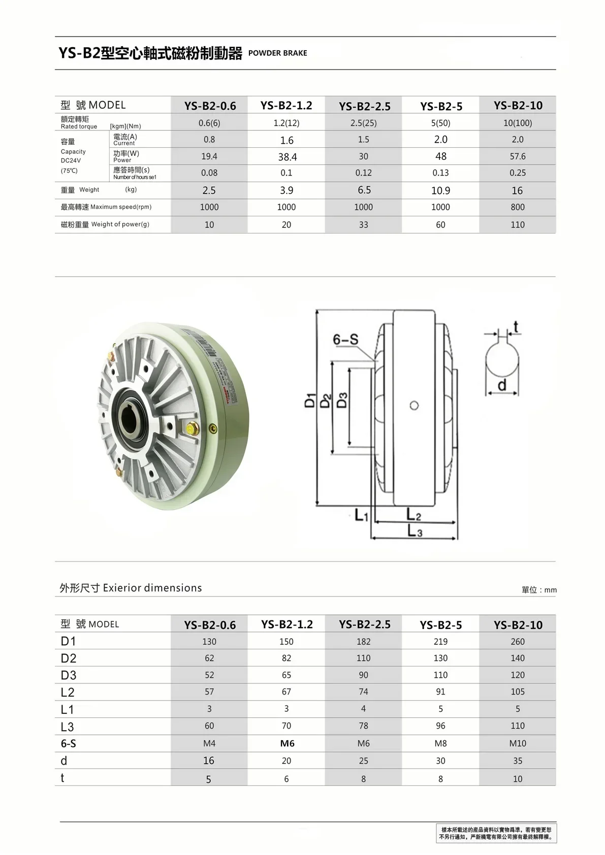 YS-B2-0.6KG magnetic powder brake, Yanxin electromechanical electromagnetic clutch